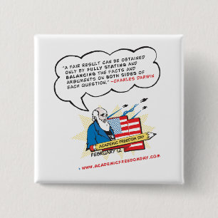 Badge Carré 5 Cm Darwin sur la liberté académique