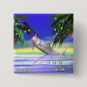 Badge Carré 5 Cm Dauphin de Noël tropical