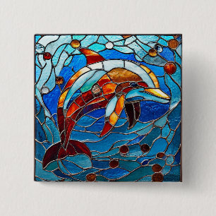 Badge Carré 5 Cm Dauphin en verre tendu