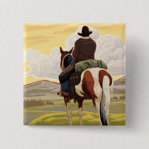 Badge Carré 5 Cm De cowboy affiche de Vintage voyage à cheval