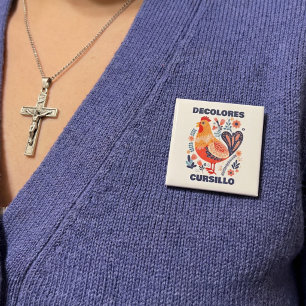 Badge Carré 5 Cm DeColores Cursillo Art Populaire Coq Chrétien
