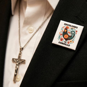 Badge Carré 5 Cm DeColores Cursillo Art Populaire Coq Foncé Coloré