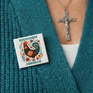 Badge Carré 5 Cm DeColores Cursillo Art Populaire Coq Noir Foi