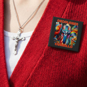 Badge Carré 5 Cm DeColores Cursillo Coup de pinceau Coq Croix Colom