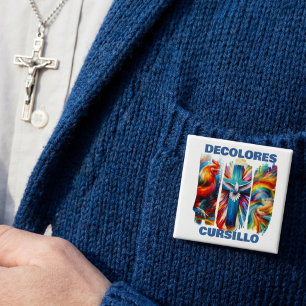 Badge Carré 5 Cm DeColores Cursillo Coup de pinceau Coq Croix Colom