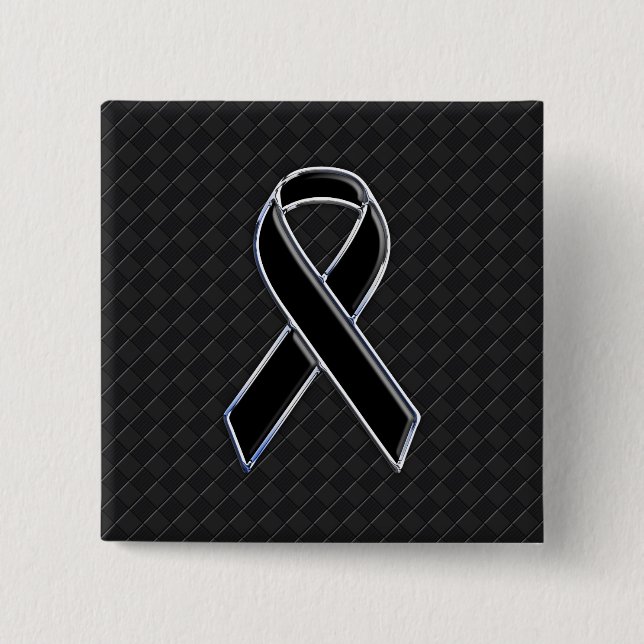 Badge Carré 5 Cm Décor noir de conscience de ruban de chrome (Devant)