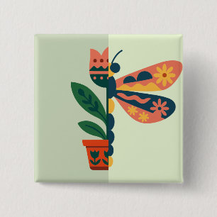 Badge Carré 5 Cm Décoration papillon colorée avec éléments floraux