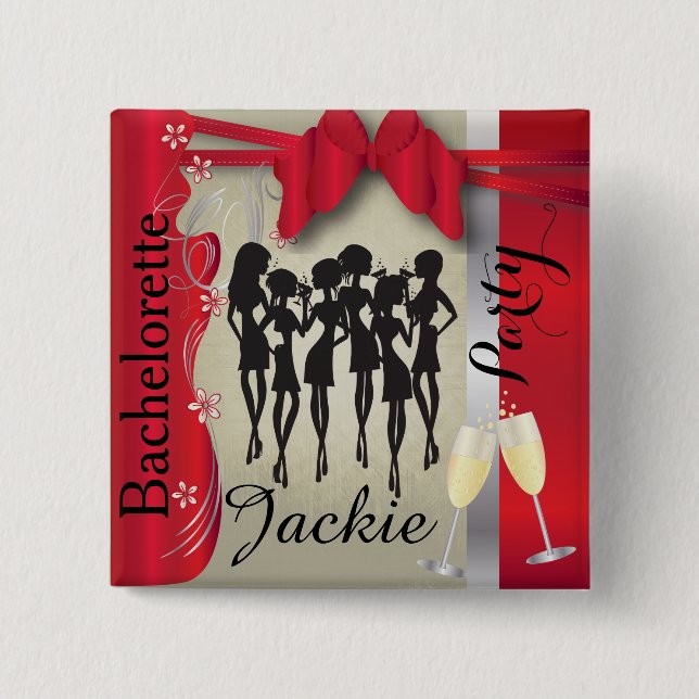 Badge Carré 5 Cm Deep Red and Silver Girls Party (Devant)