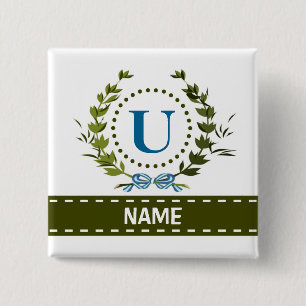 Badge Carré 5 Cm Délicat Ivy Wreath and Bow Name avec Monogram U