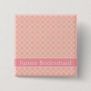 Badge Carré 5 Cm Demoiselle d'honneur junior rose et blanche