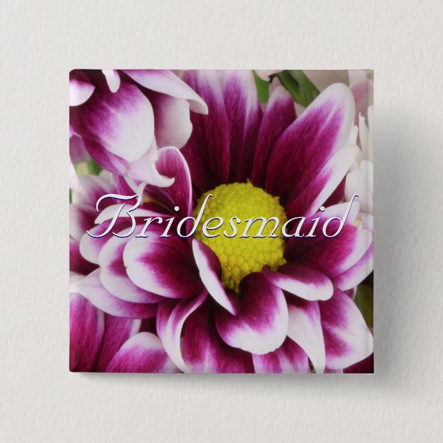 Badge Carré 5 Cm Demoiselle d'honneur pourpre de bouquet (Devant)