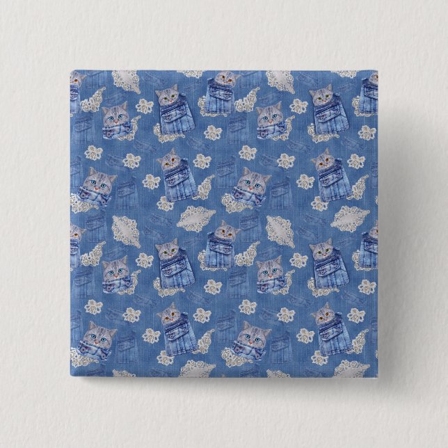 Badge Carré 5 Cm Denim poche Jeans, Kittens et dentelle (Devant)
