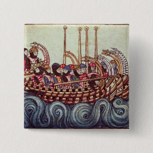 Badge Carré 5 Cm Départ d'un bateau pour les croisades,