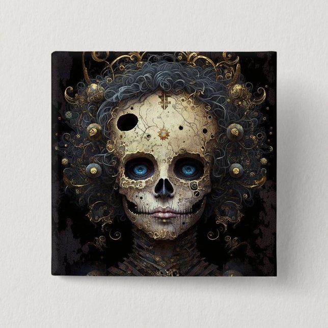 Badge Carré 5 Cm Déplaisant crâne gothique Imaginaire foncé Art (Devant)
