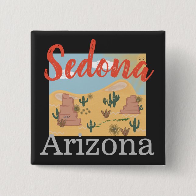 Badge Carré 5 Cm Désert de Sedona Arizona (Devant)