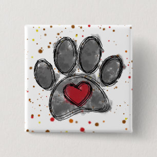Badge Carré 5 Cm Dessin Amoureux des chiens Aquarelle Peinture