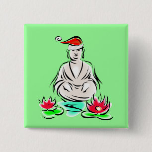 Badge Carré 5 Cm Dessin de Bouddha de Noël