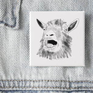 Badge Carré 5 Cm Dessin de chèvre drôle hurlant irky Animal Art