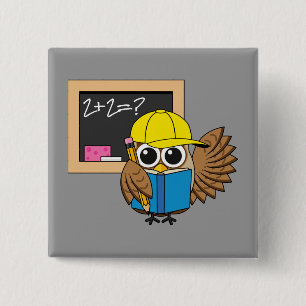 Badge Carré 5 Cm Dessin de chouette écolière