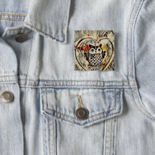 Badge Carré 5 Cm Dessin de hibou