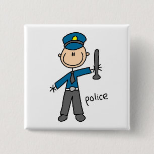 Badge Carré 5 Cm Dessin de policier bonhomme allumette