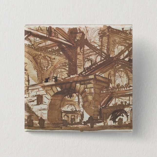 Badge Carré 5 Cm Dessin d'une prison imaginaire (Devant)