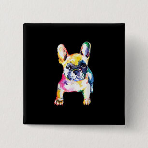 Badge Carré 5 Cm Dessin Français Bulldog original aquarelle