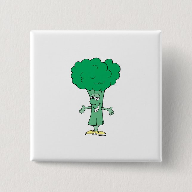 Badge Carré 5 Cm dessin humoristique de brocoli idiot (Devant)