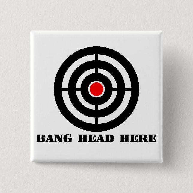 Badge Carré 5 Cm Détente ergonomique : Tête de coup ici (Devant)