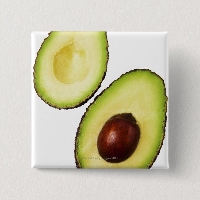 Badge Carré 5 Cm Deux moitiés d'un avocat, sur blanc (Devant)