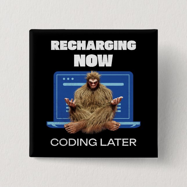 Badge Carré 5 Cm Développeur logiciel Coder de programmeur Bigfoot (Devant)