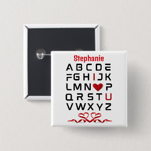 Badge Carré 5 Cm Diagramme alphabétique "I Love U"