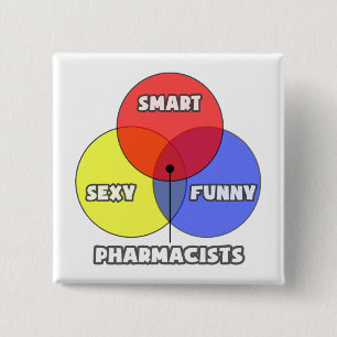 Badge Carré 5 Cm Diagramme de Venn .. Pharmaciens