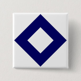 Badge Carré 5 Cm Diamant blanc, Bordure bleu gras