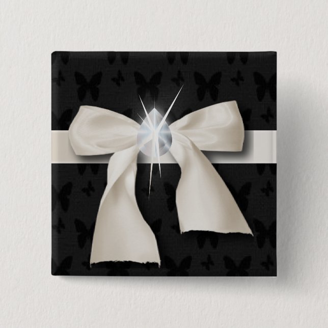 Badge Carré 5 Cm diamant chic à la mode blanc Bow (Devant)