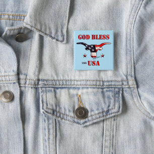 Badge Carré 5 Cm Dieu bénisse le bouton USA