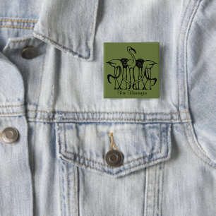 Badge Carré 5 Cm Dijsselhof - Cinq Flamants roses, art,
