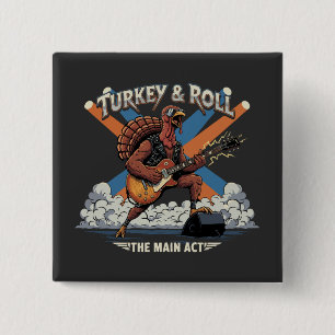 Badge Carré 5 Cm Dinde et Rock Drôle de guitariste de Thanksgiving