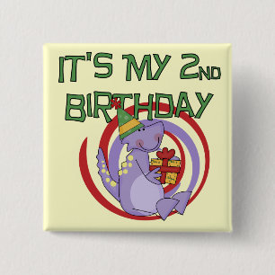 Badge Carré 5 Cm Dinosaur 2ème Anniversaire Tshirts et cadeaux