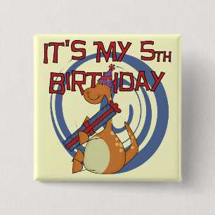 Badge Carré 5 Cm Dinosaur 5e Anniversaire Tshirts et cadeaux