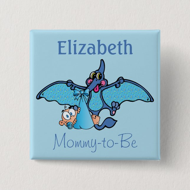 Badge Carré 5 Cm Dinosaure de ptérodactyle c'est un baby shower de (Devant)