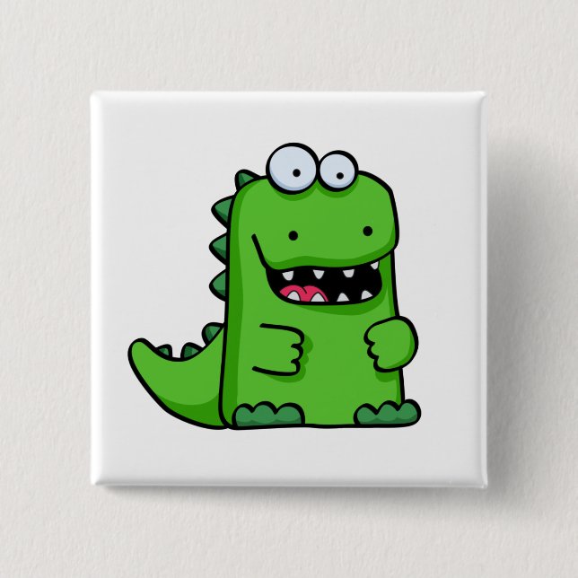 Badge Carré 5 Cm Dinosaure heureux vert mignon (Devant)