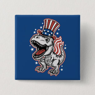 Badge Carré 5 Cm Dinosaure Patriotique Américain