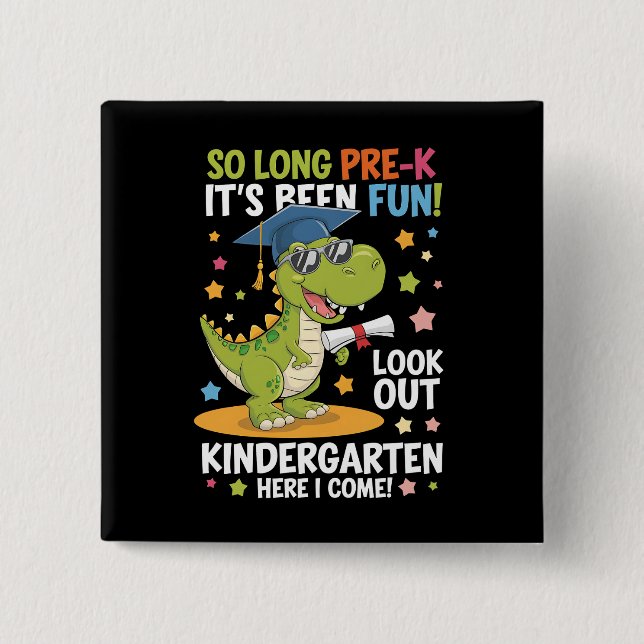Badge Carré 5 Cm Diplômé de pré-maternelle Jardin d'enfants Dinosau (Devant)