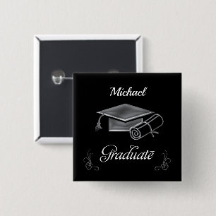 Badge Carré 5 Cm Diplôme Noir & Argent, Casquette & Diplôme