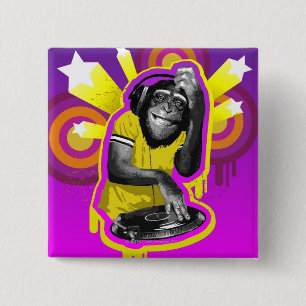 Badge Carré 5 Cm DJ Chimpanzé