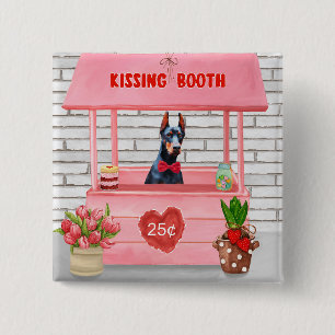 Badge Carré 5 Cm Doberman Chien Valentine's Day Kissing Booth