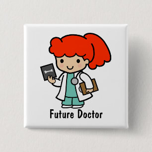 Badge Carré 5 Cm Docteur fille avec Xray