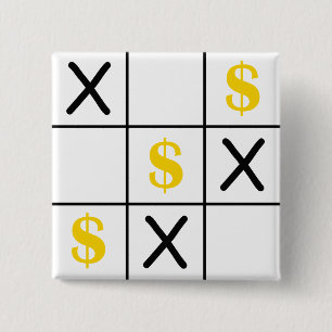 Badge Carré 5 Cm Dollar Tic Tac Toe