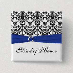 Badge Carré 5 Cm Domestique blanche de damassé de noir bleu de Pin